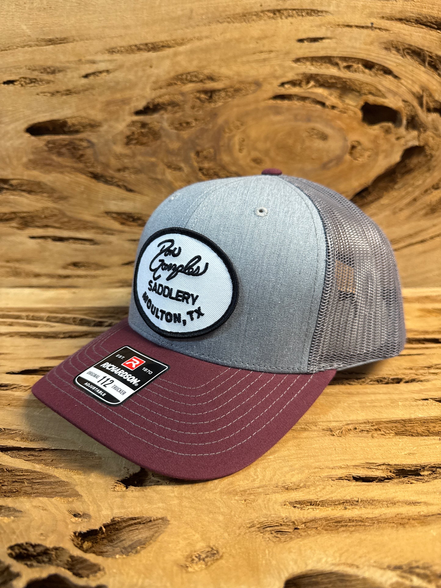Mesh Back Cap with Logo Patch - Grey/Maroon