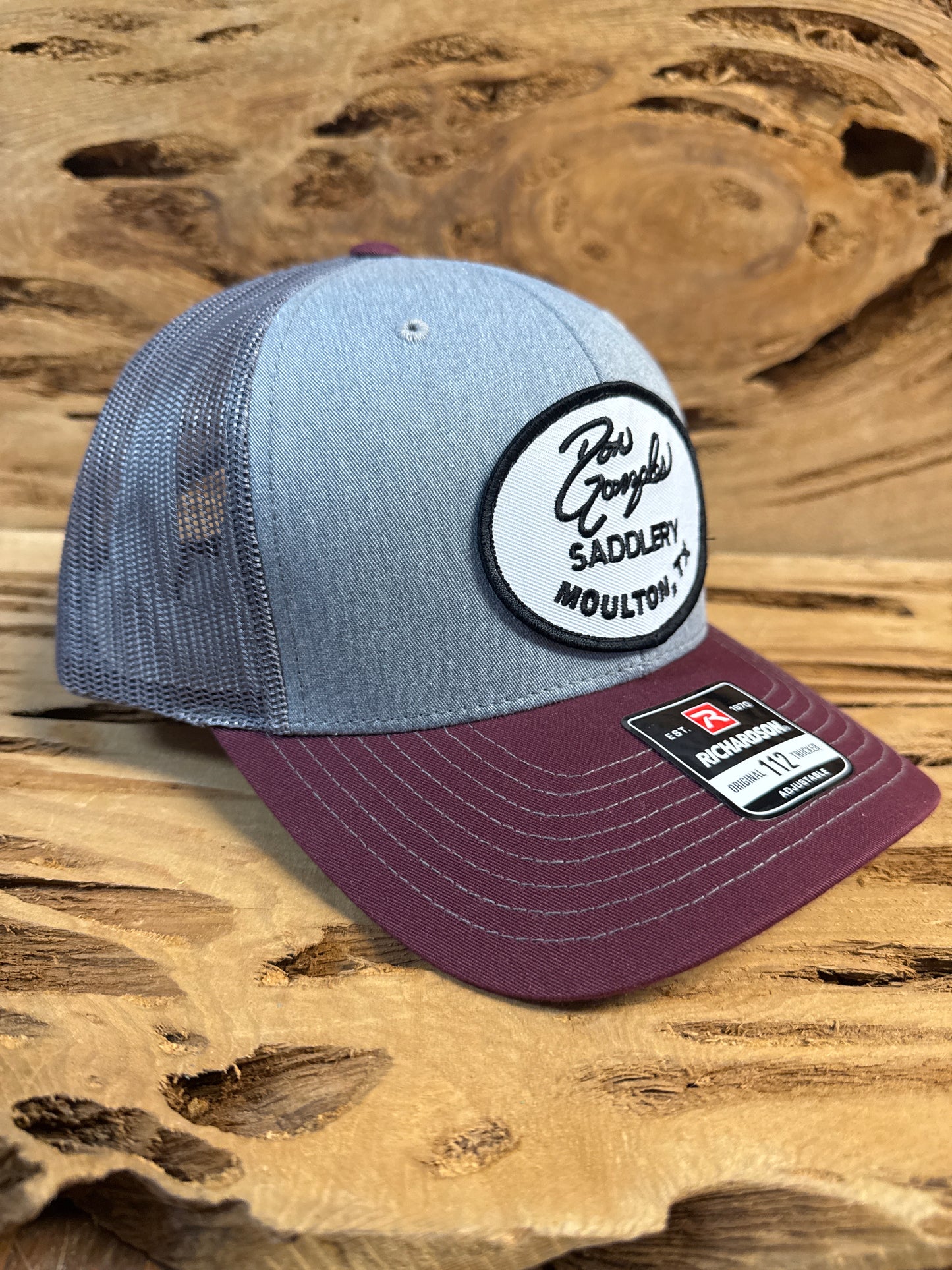 Mesh Back Cap with Logo Patch - Grey/Maroon