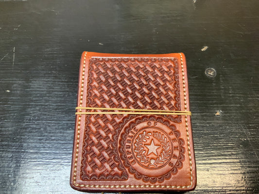 Texas Basket Money Clip Wallet- chestnut