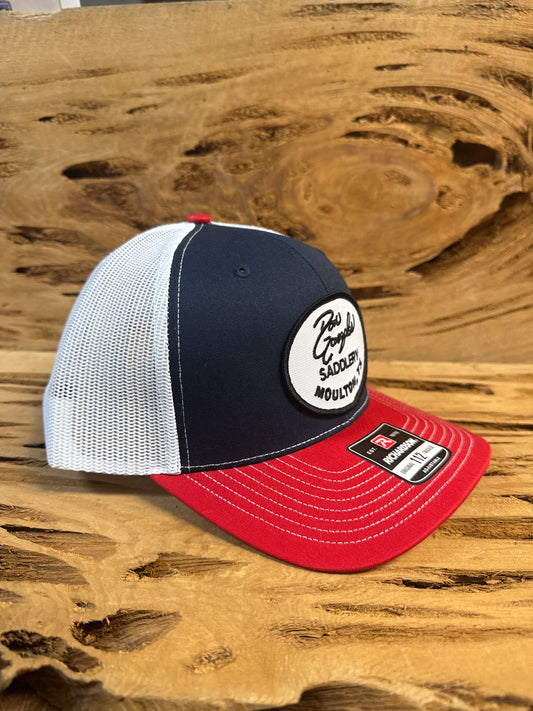 Mesh Back Cap with Logo Patch - Navy/Red/White