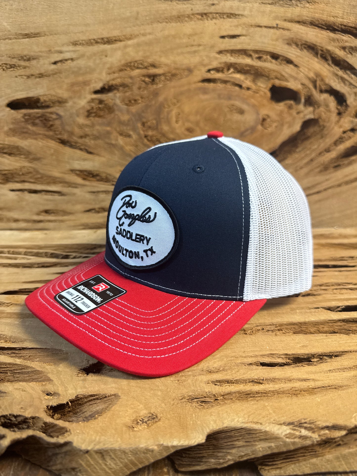 Mesh Back Cap with Logo Patch - Navy/Red/White