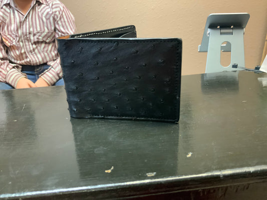 Bifold Wallet-Black Ostrich