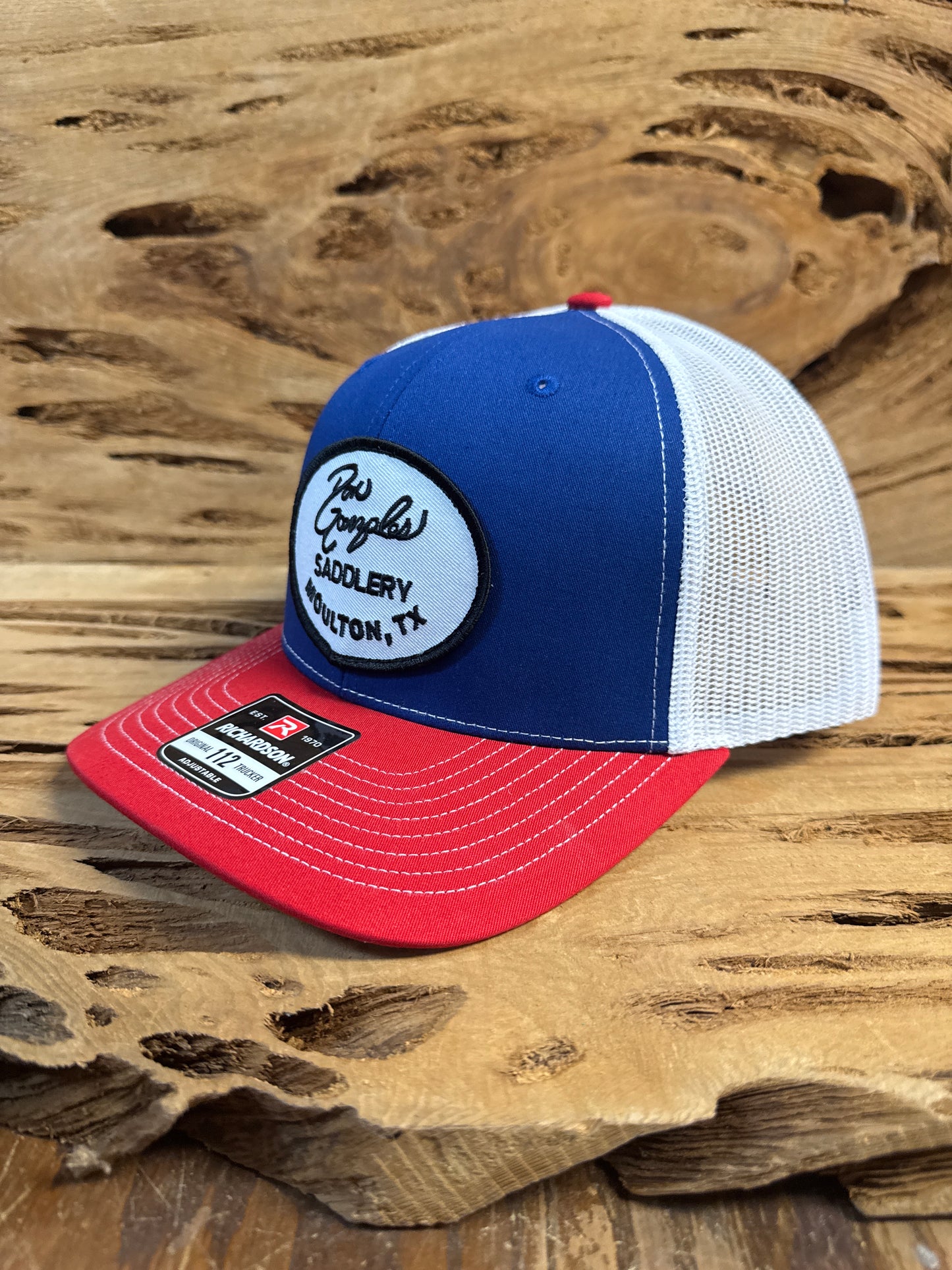 Mesh Back Cap with Logo Patch - Royal/Red/White