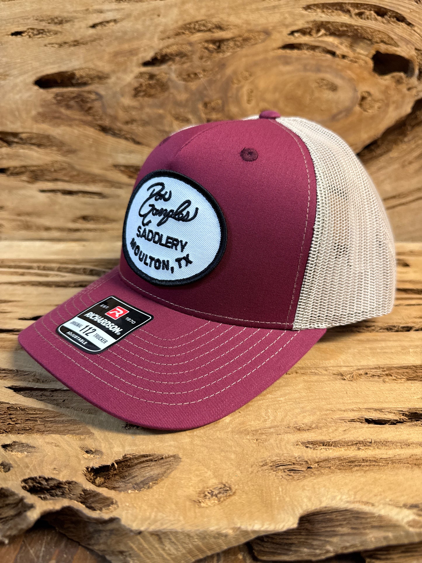 Mesh Back Cap with Logo Patch - Burgundy/Tan