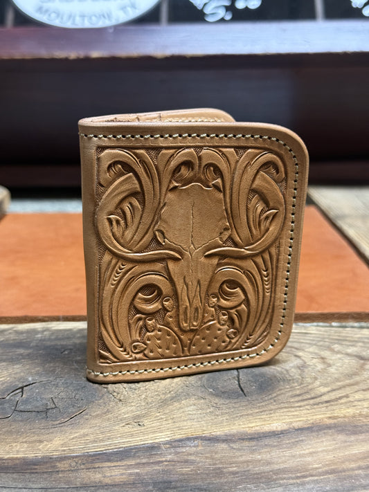 Compact Card Wallet-Cow Skull