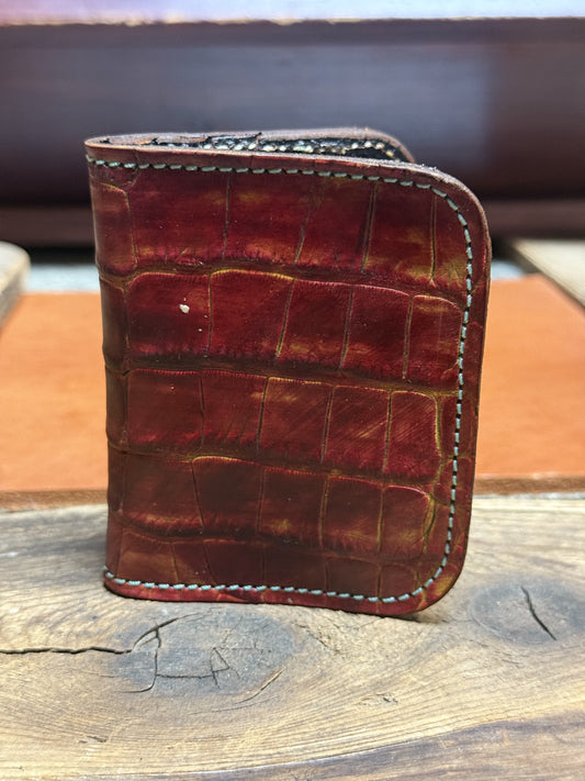 Alligator Compact Card Wallet-Red/Yellow/Brown