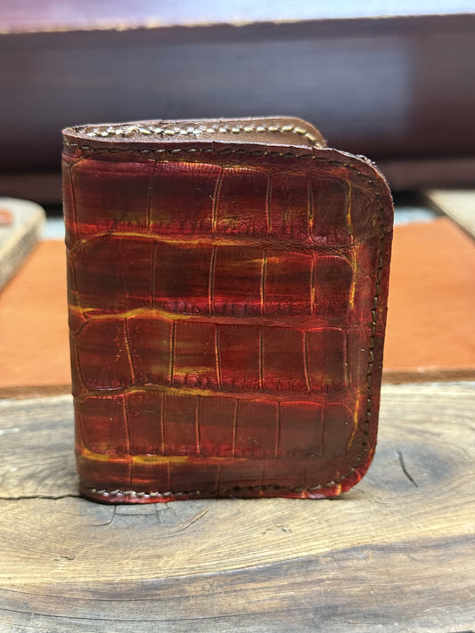 Alligator Compact Card Wallet-Tan/Yellow/Brown