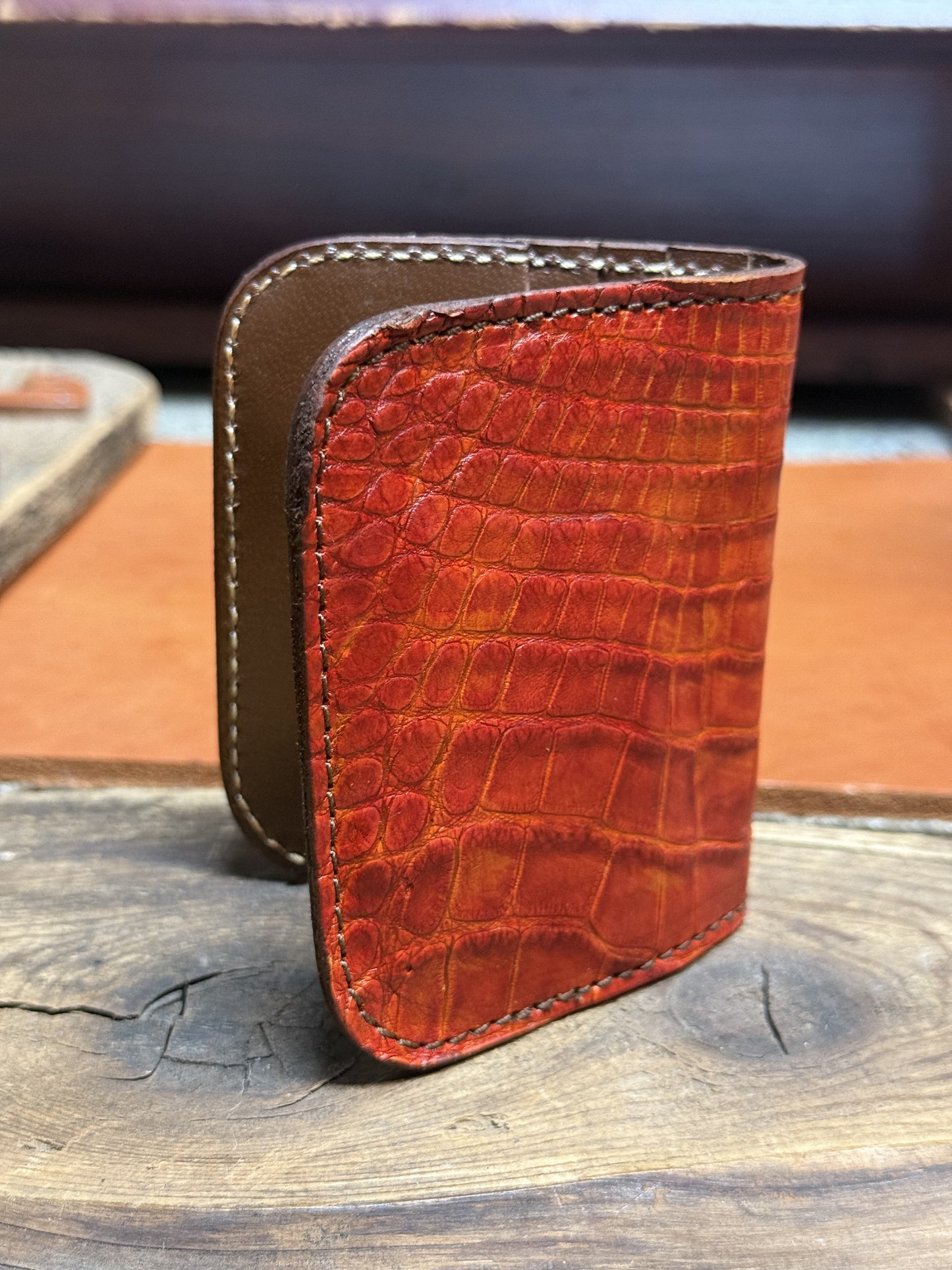 Alligator Compact Card Wallet-Orange