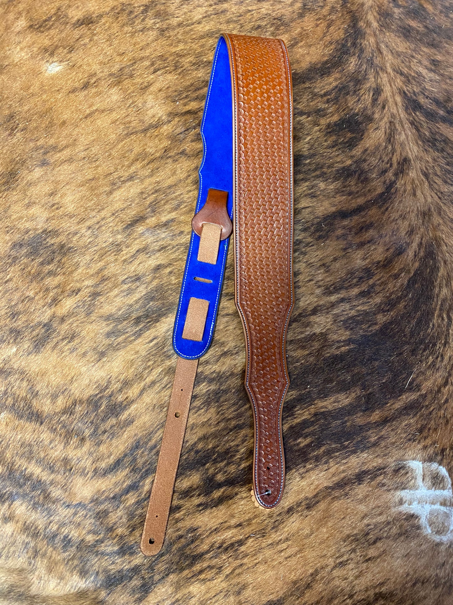 Basket Stamped Guitar Strap-Blue Liner