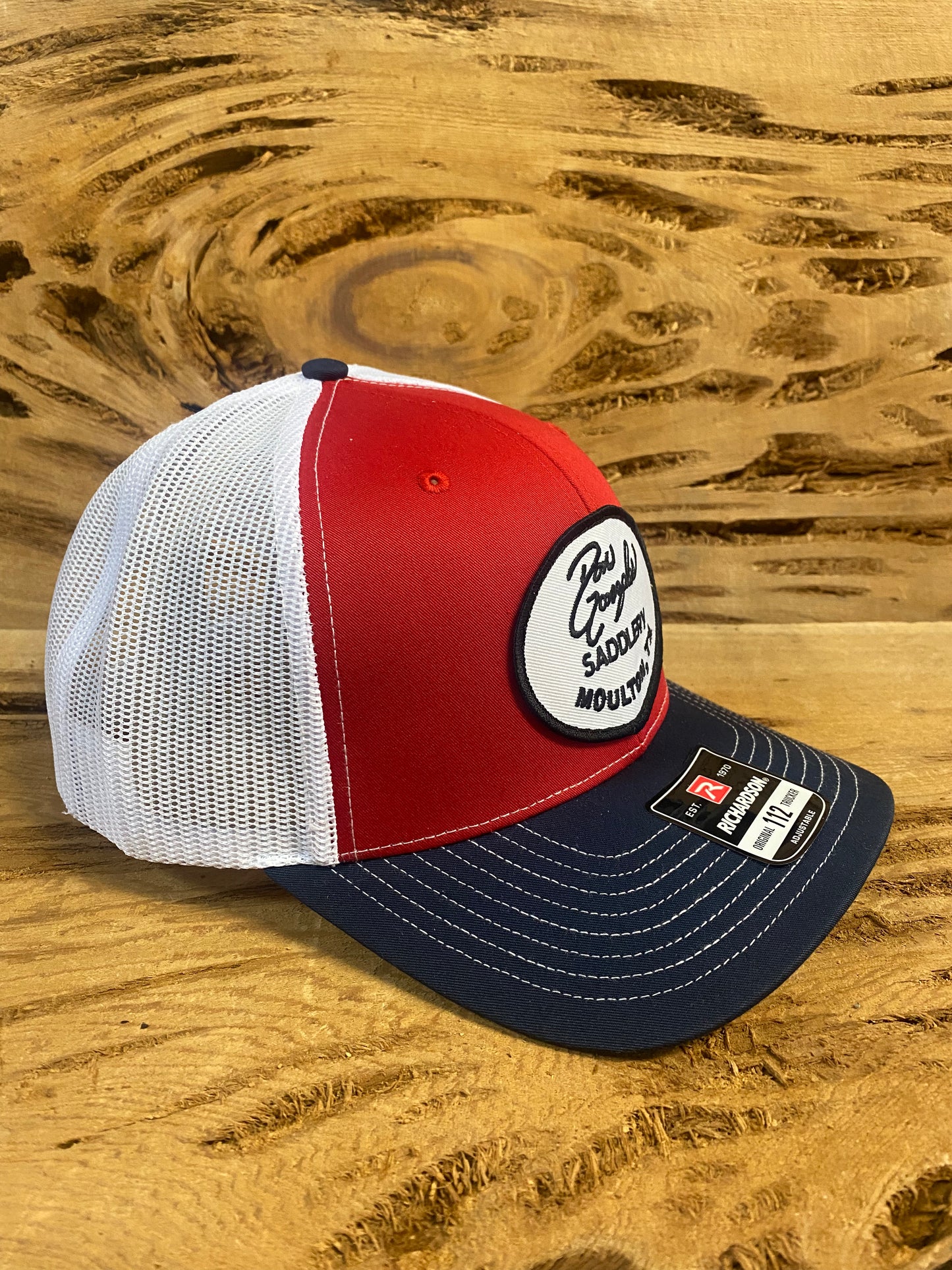 Mesh Back Cap with Logo Patch - Navy/Red/White