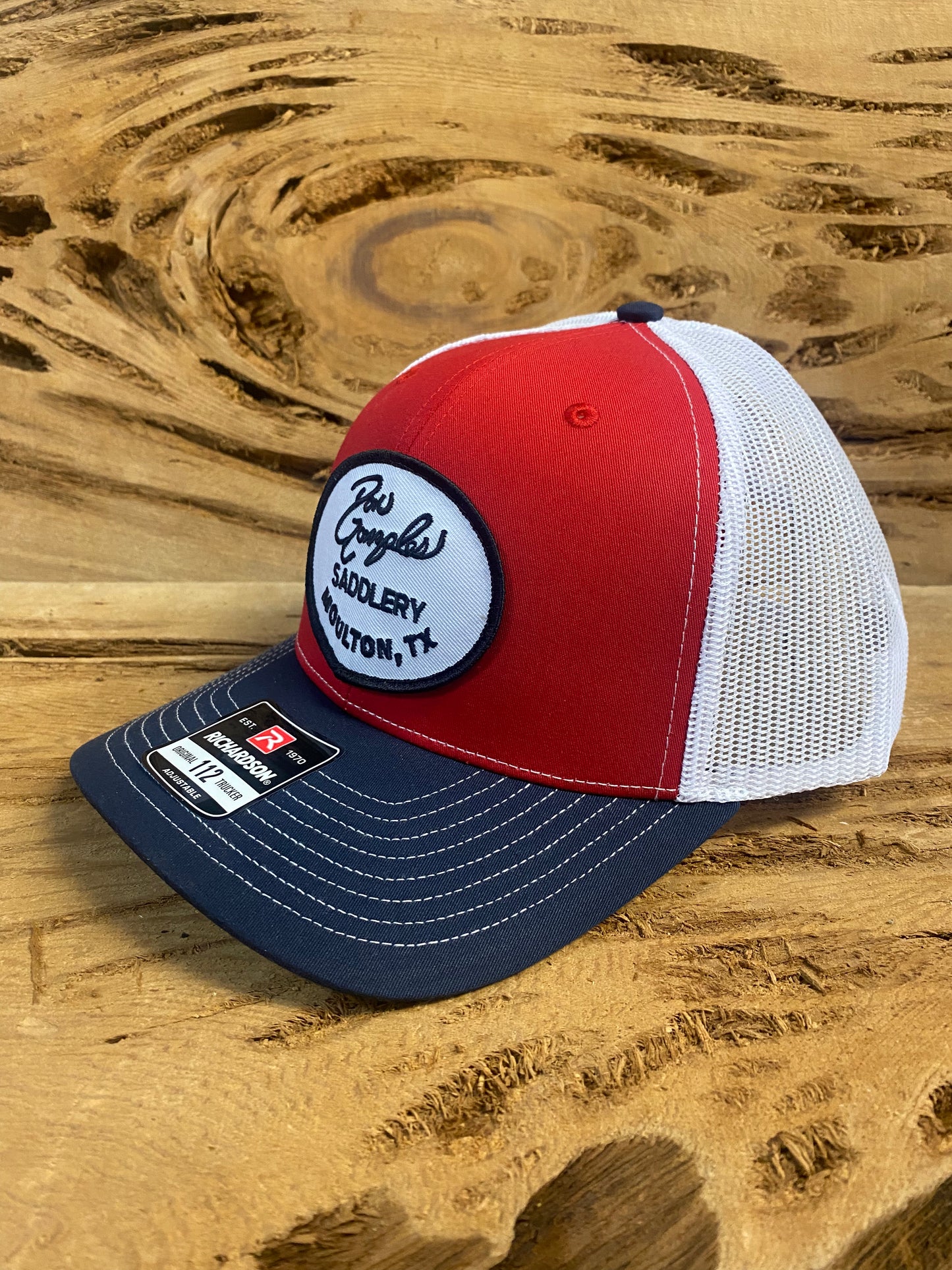 Mesh Back Cap with Logo Patch - Navy/Red/White