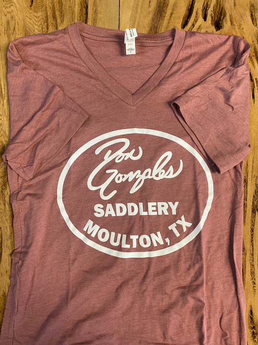V - Neck DG Saddlery Logo Tshirt - Mauve
