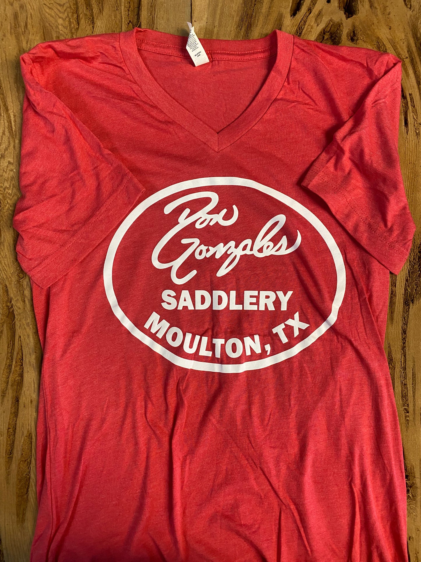 V - Neck DG Saddlery Logo Tshirt - Heather Red