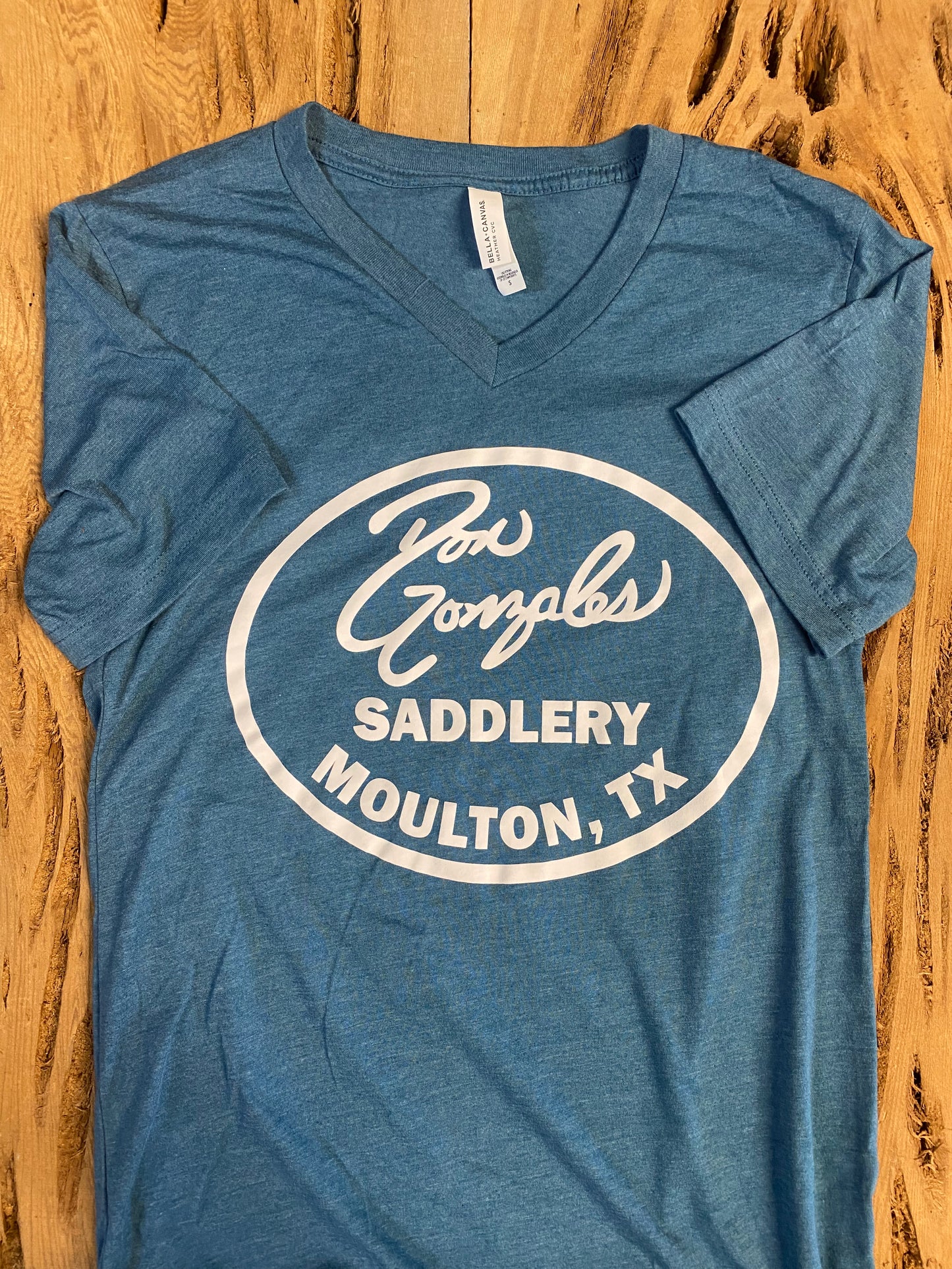 V - Neck DG Saddlery Logo Tshirt - Heather Deep Teal