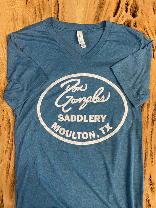 V - Neck DG Saddlery Logo Tshirt - Heather Deep Teal