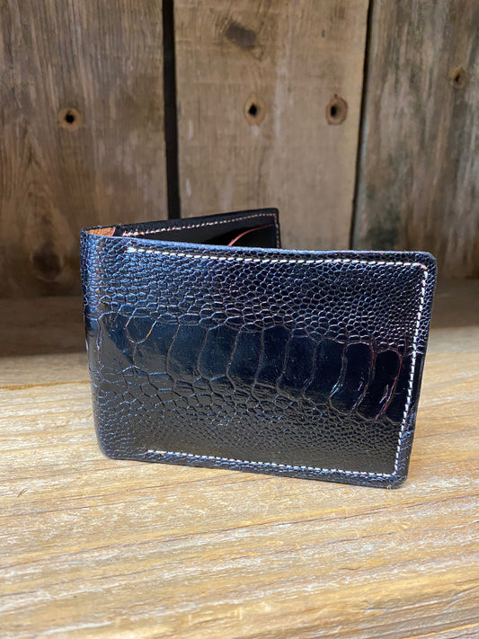Bifold Wallet-Black Cherry Ostrich Leg