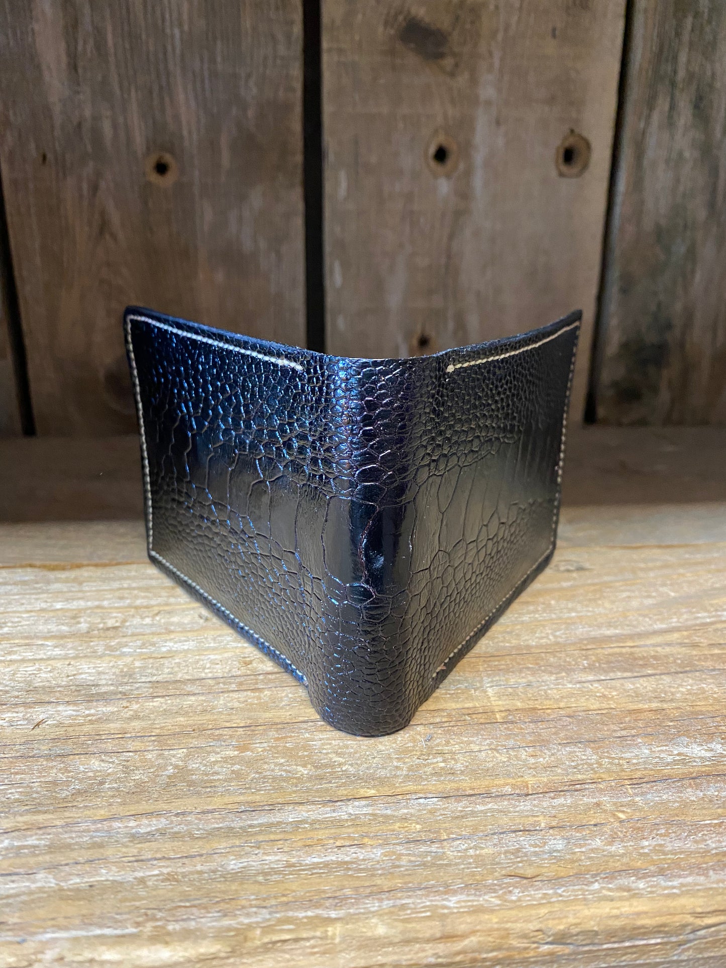 Bifold Wallet-Black Cherry Ostrich Leg