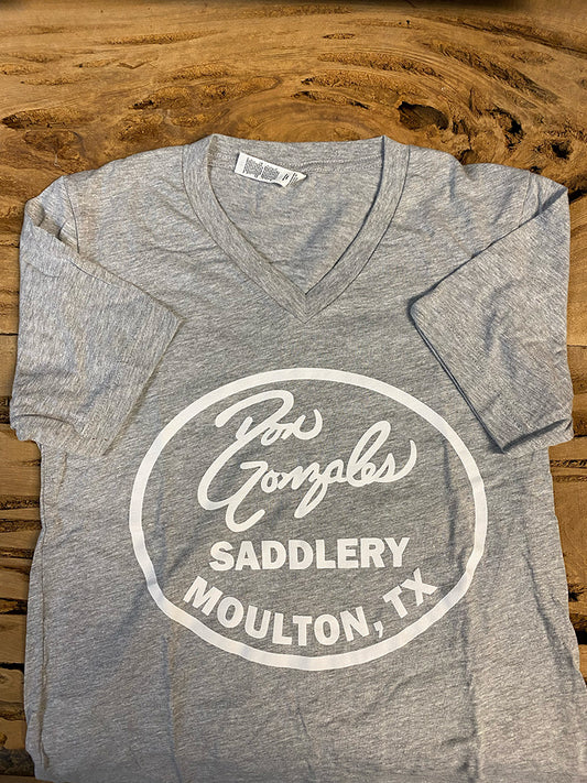 V - Neck DG Saddlery Logo Tshirt - Athletic Grey