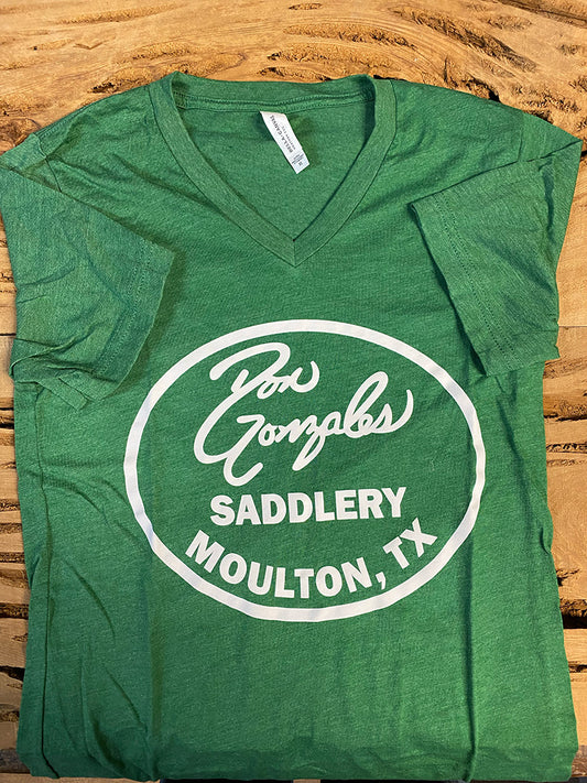 V - Neck DG Saddlery Logo Tshirt - Green