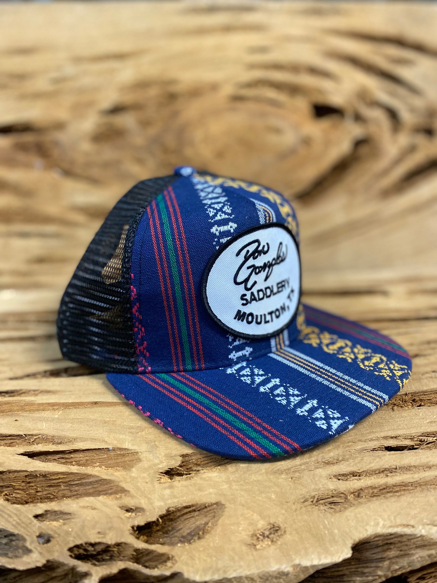 Mesh Back Cap with Logo Patch - Navy Serape