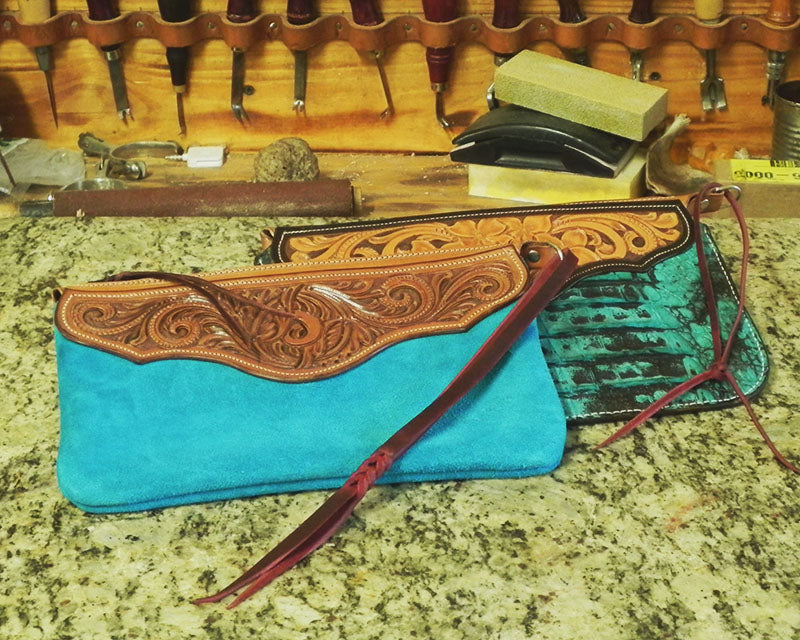 Leather top wristlet purse