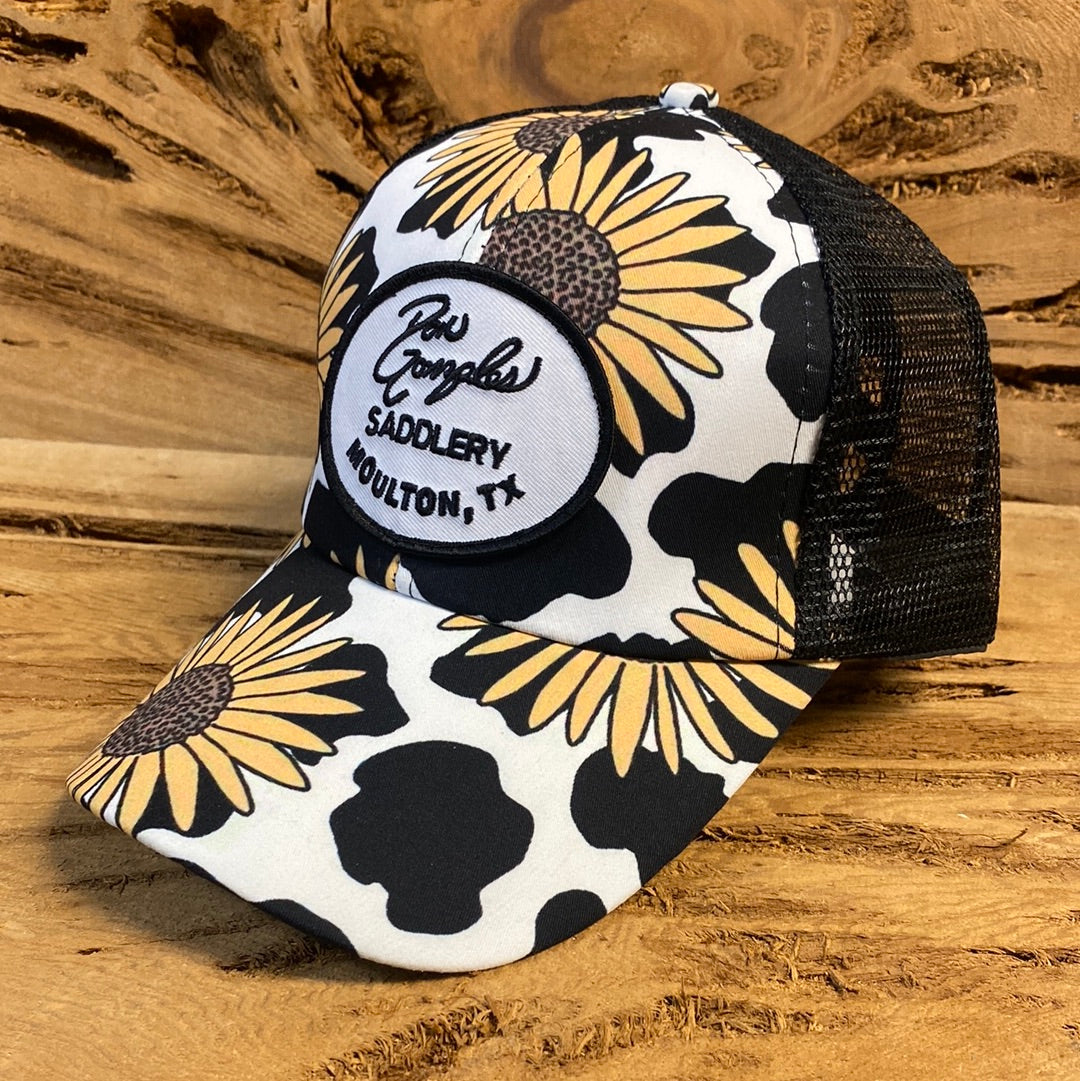 Women’s Pony Tail Cap - Cow Print Sunflower