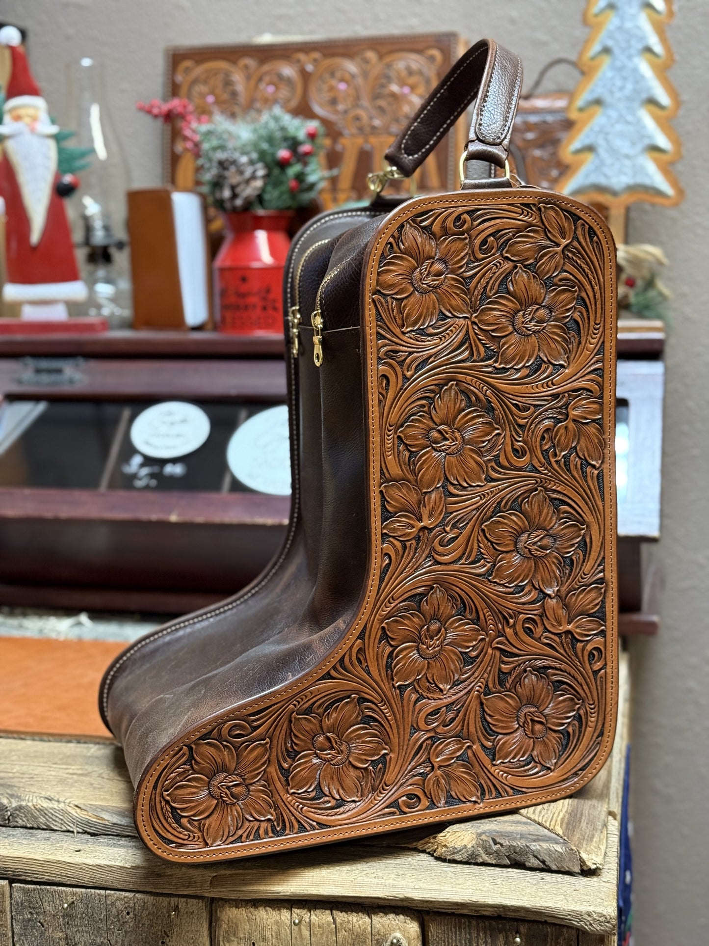Floral Tooled Cowboy Boot Bag
