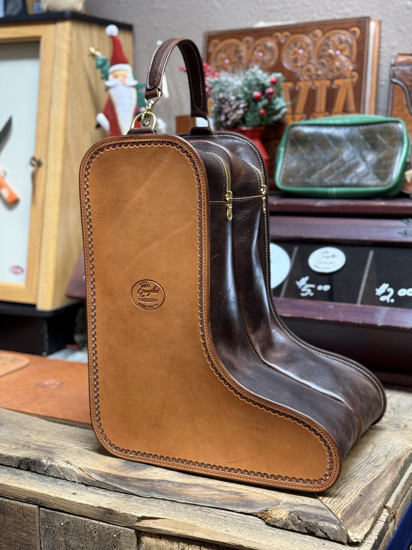 Floral Tooled Cowboy Boot Bag