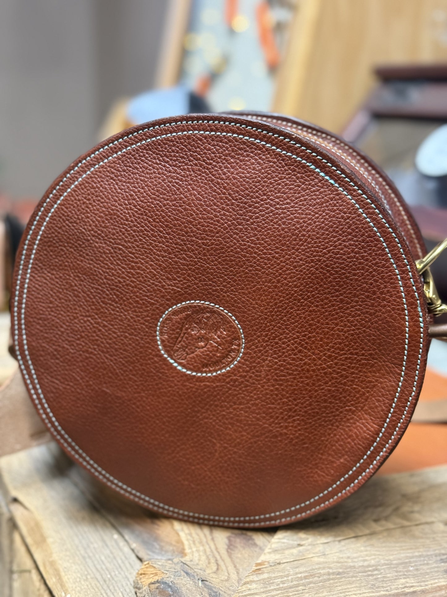Boot Stitched 10” Round Purse-Chestnut