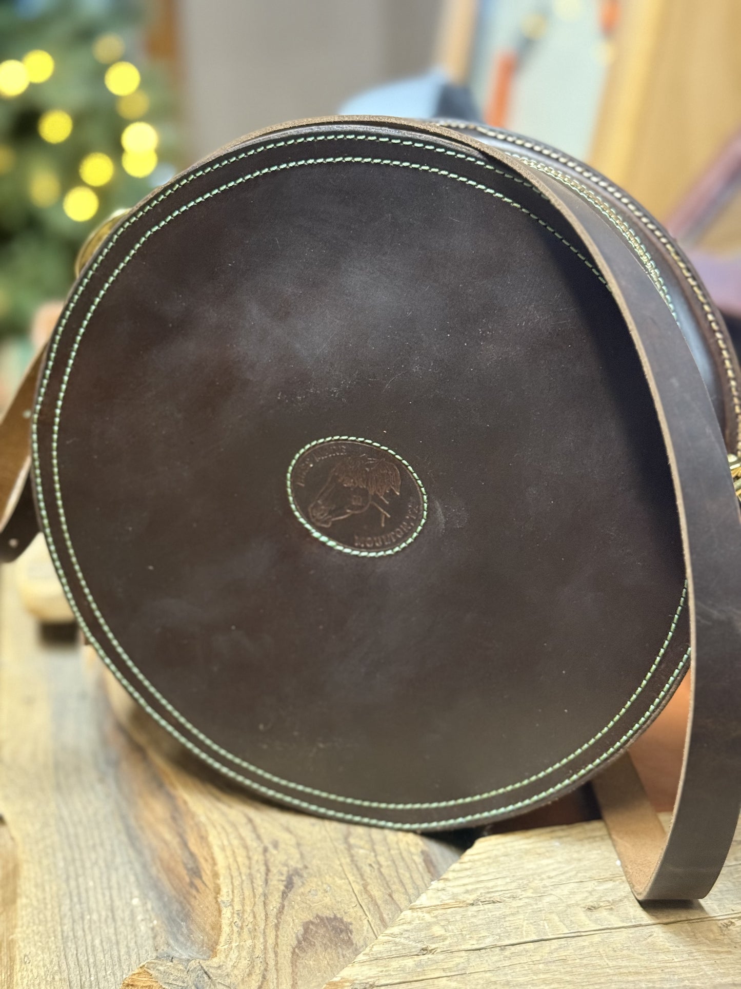 Boot Stitched 10” Round Purse-Dark Brown