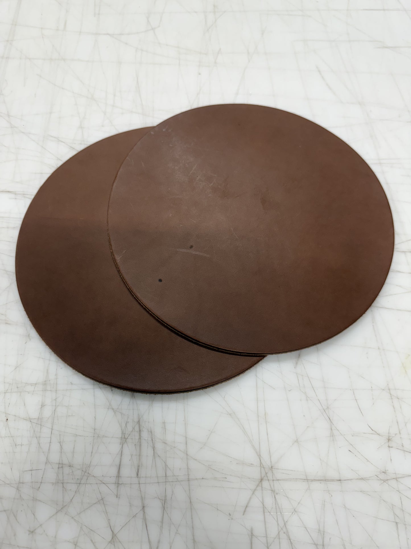 10” Round Brown Leather Material-Blemish grade