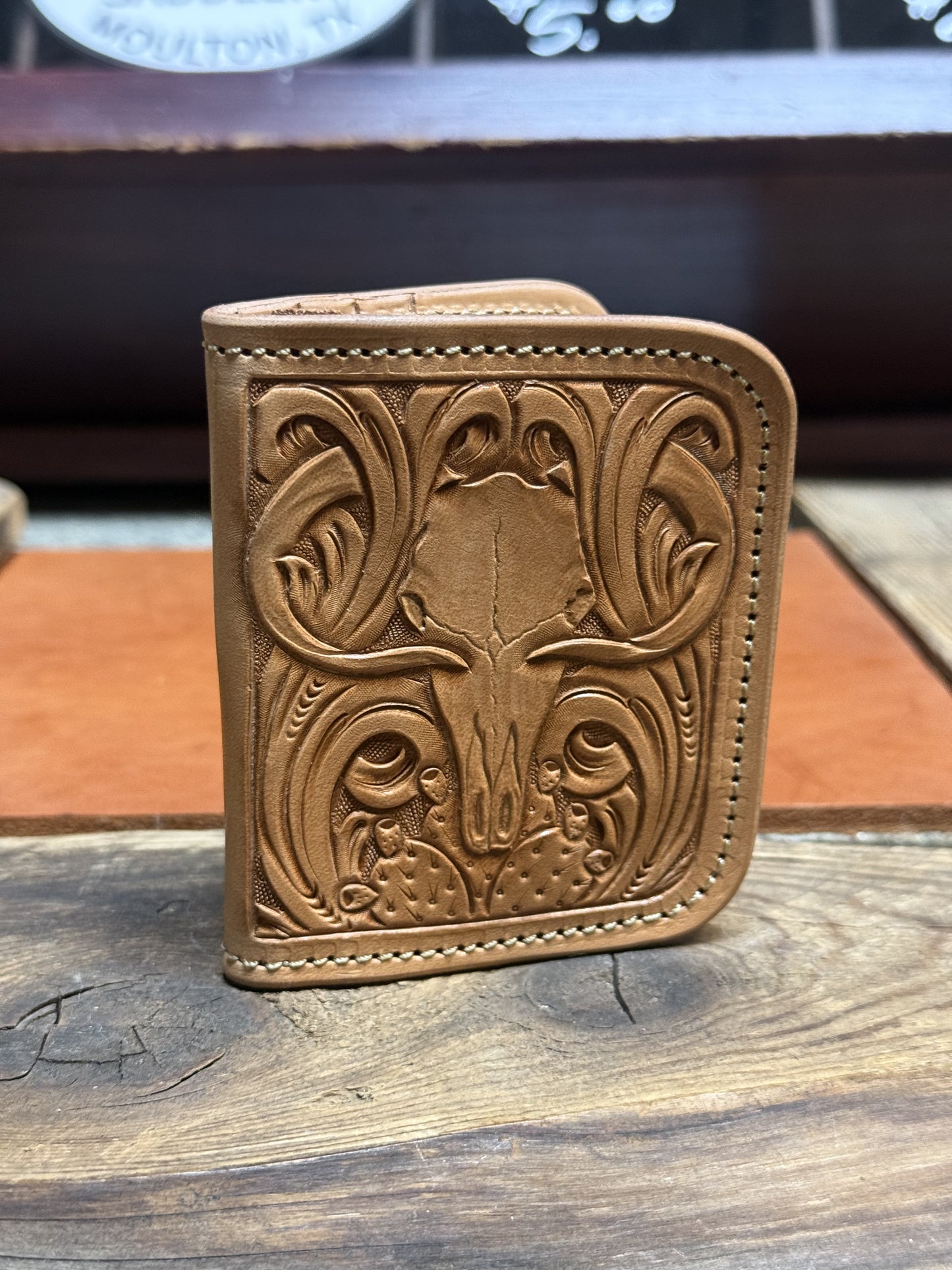 Compact Card Wallet-Cow Skull