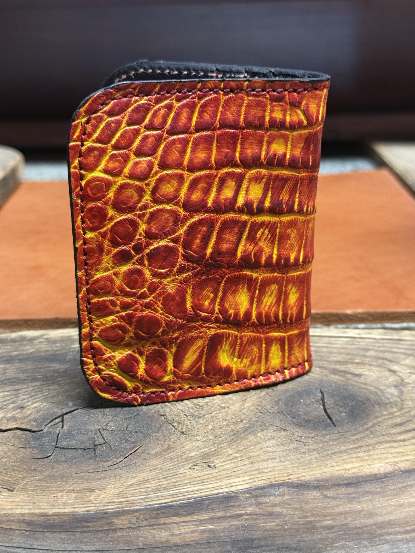 Alligator Compact Card Wallet-Red/Yellow