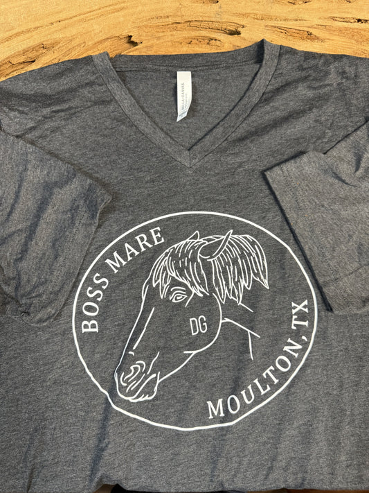 V - Neck “Boss Mare” Tshirt - Dark Grey