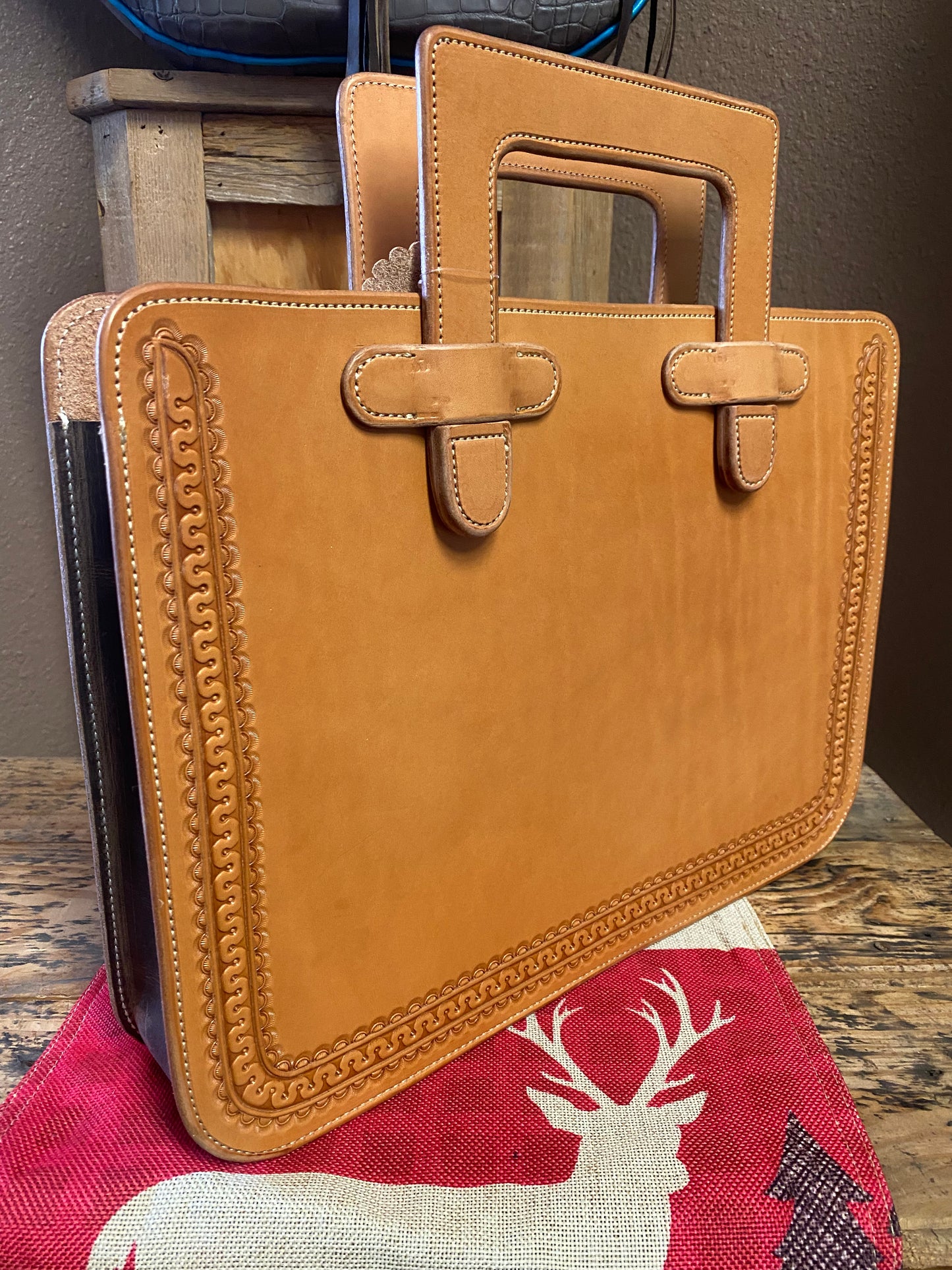 Simple Leather Briefcase-Border Stamped
