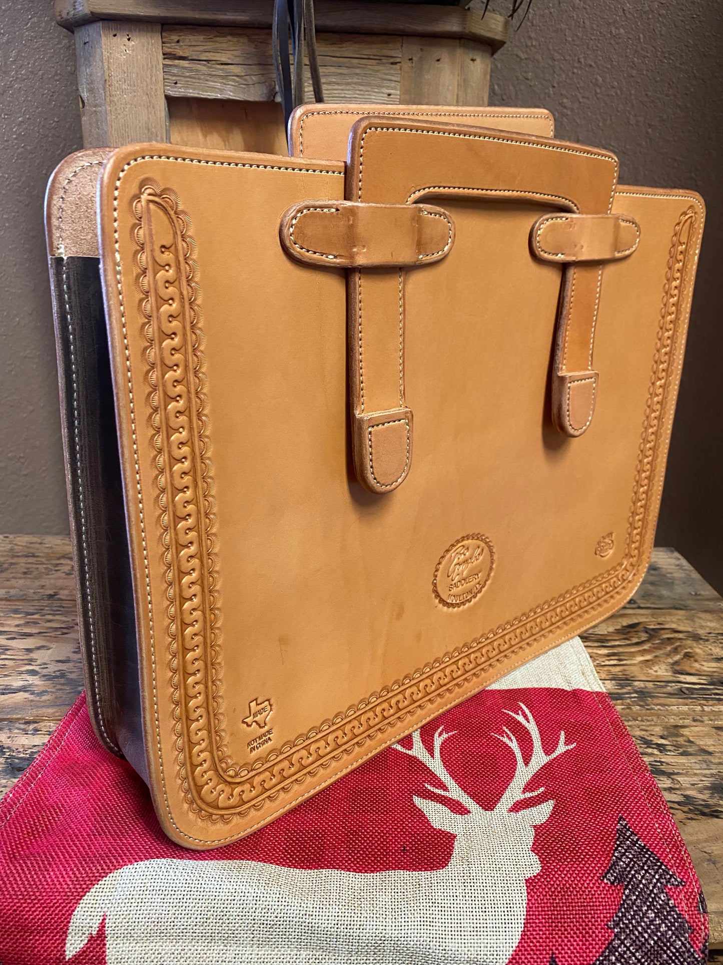 Simple Leather Briefcase-Border Stamped