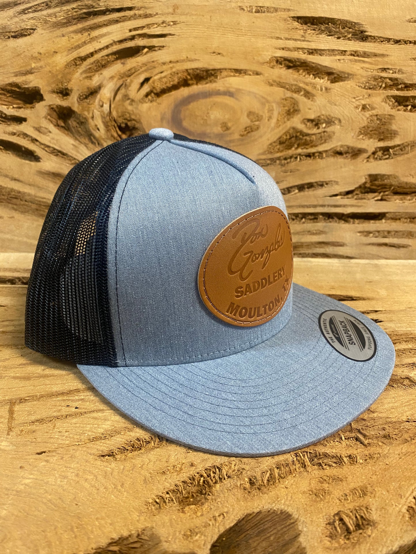 Mesh Snapback Cap with Leather Patch - Heather Grey/Black