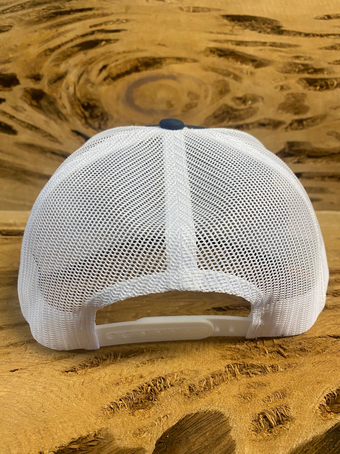 Mesh Snapback Cap with Leather Patch - Navy/White