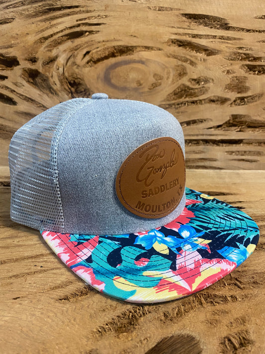 Mesh Cap with Leather Patch - Hawaiian/Grey