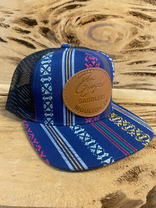 Mesh Cap with Leather Patch - Navy Aztec/Black