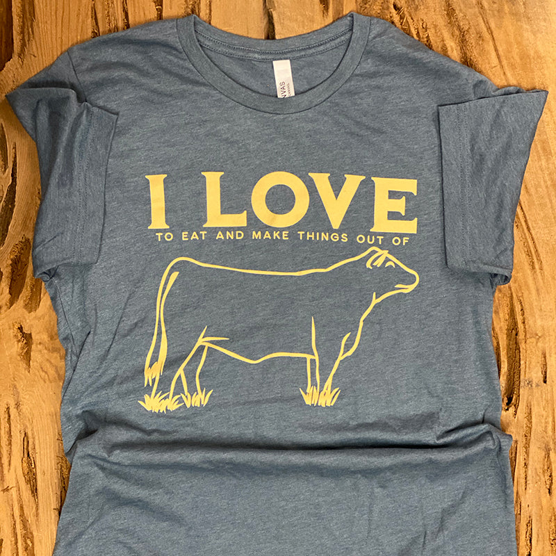 "I Love Cows" Tshirt - Heather Cool Grey Color
