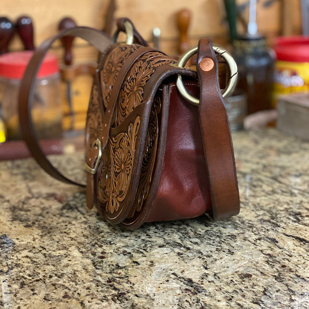 Trapezium Pattern Leather Satchel Crossbody Saddle Bag 