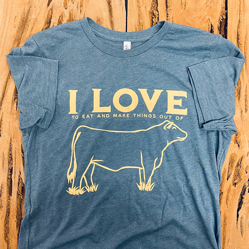 "I Love Cows" Tshirt - Heather Slate Color