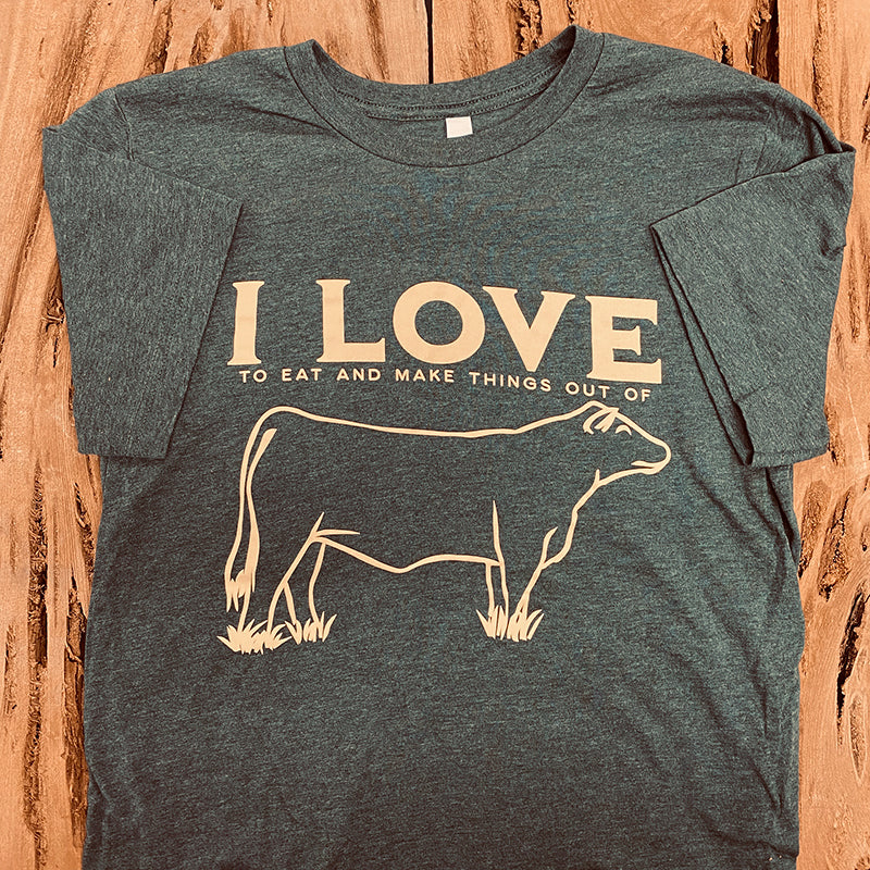 "I Love Cows" Tshirt - Heather Forest Color