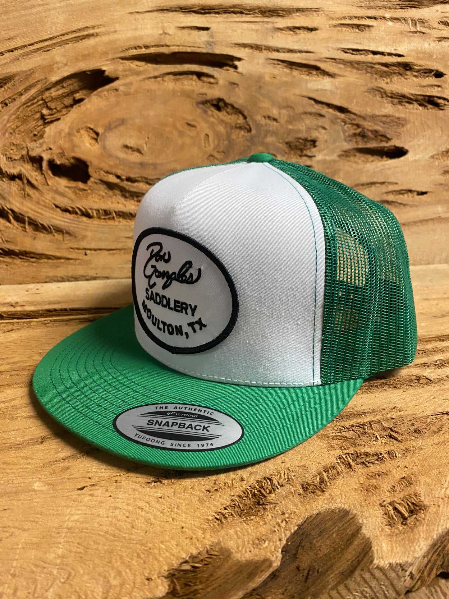 Mesh Snapback Cap with Logo Patch - White/Green
