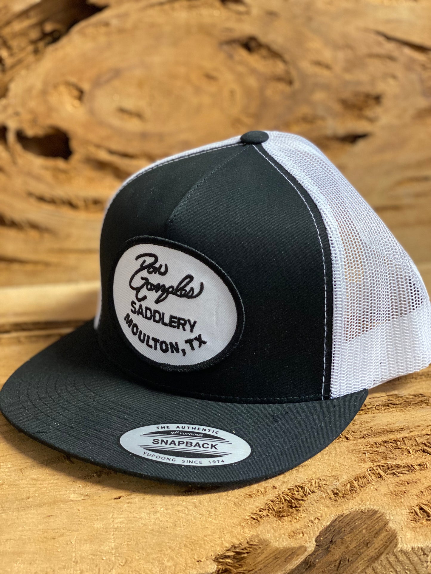 Mesh Snapback Cap with Logo Patch - Black/White