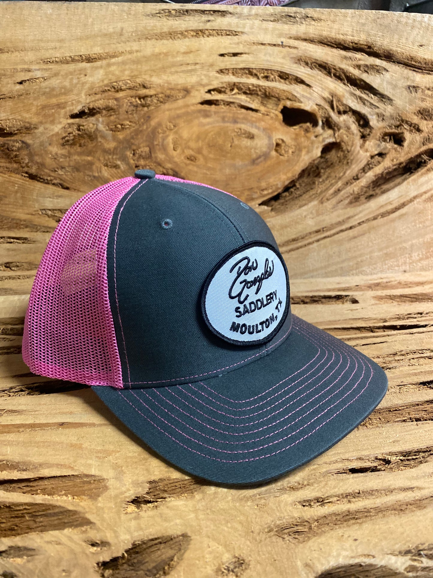 Mesh Back Cap with Logo Patch - Grey Neon Pink