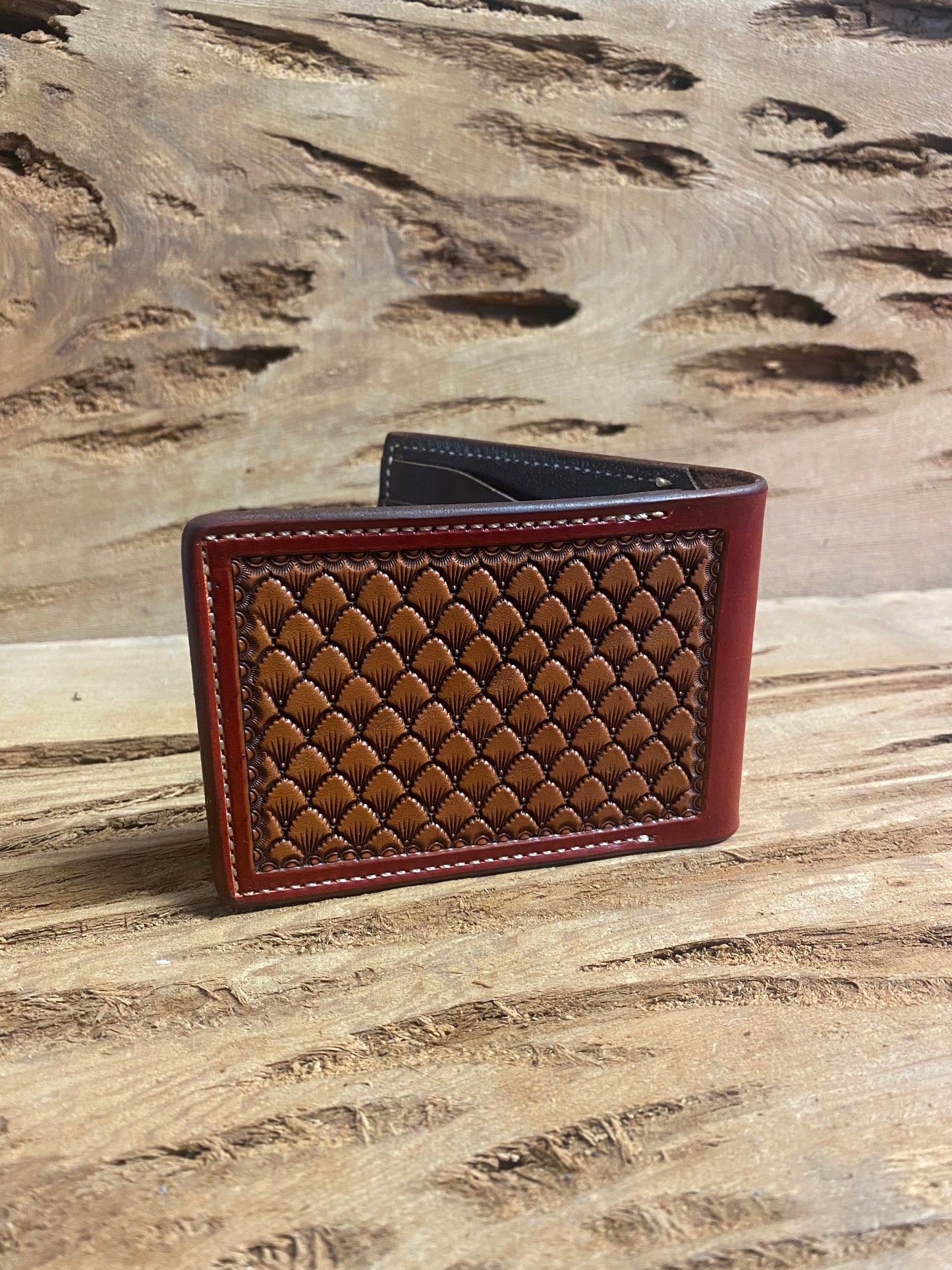 Bifold Wallet - Two Tone Red Feather Floral
